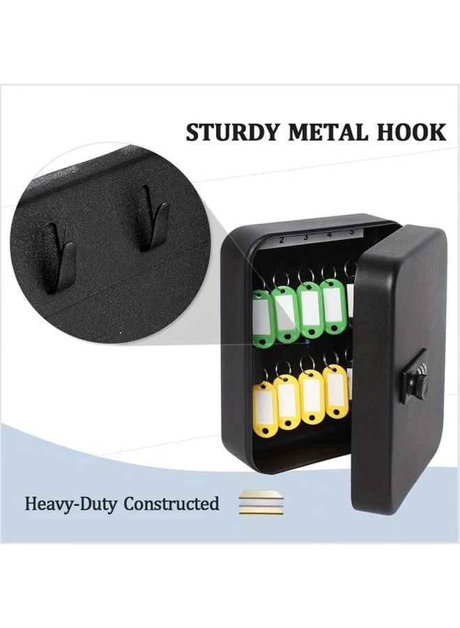 Black Wall Mounted Key Cabinet with Combination Lock and 20 Hooks - Image 4